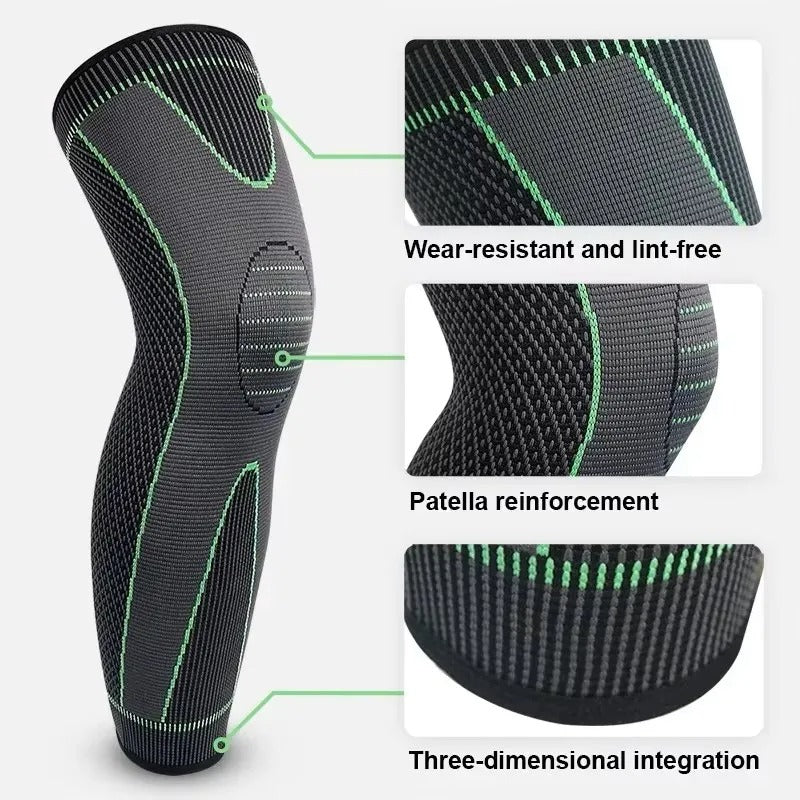 1 pair Elastic Non-Slip Knee Pads Long Leg Sleeve Bandage Pressurized Knee Pads Running