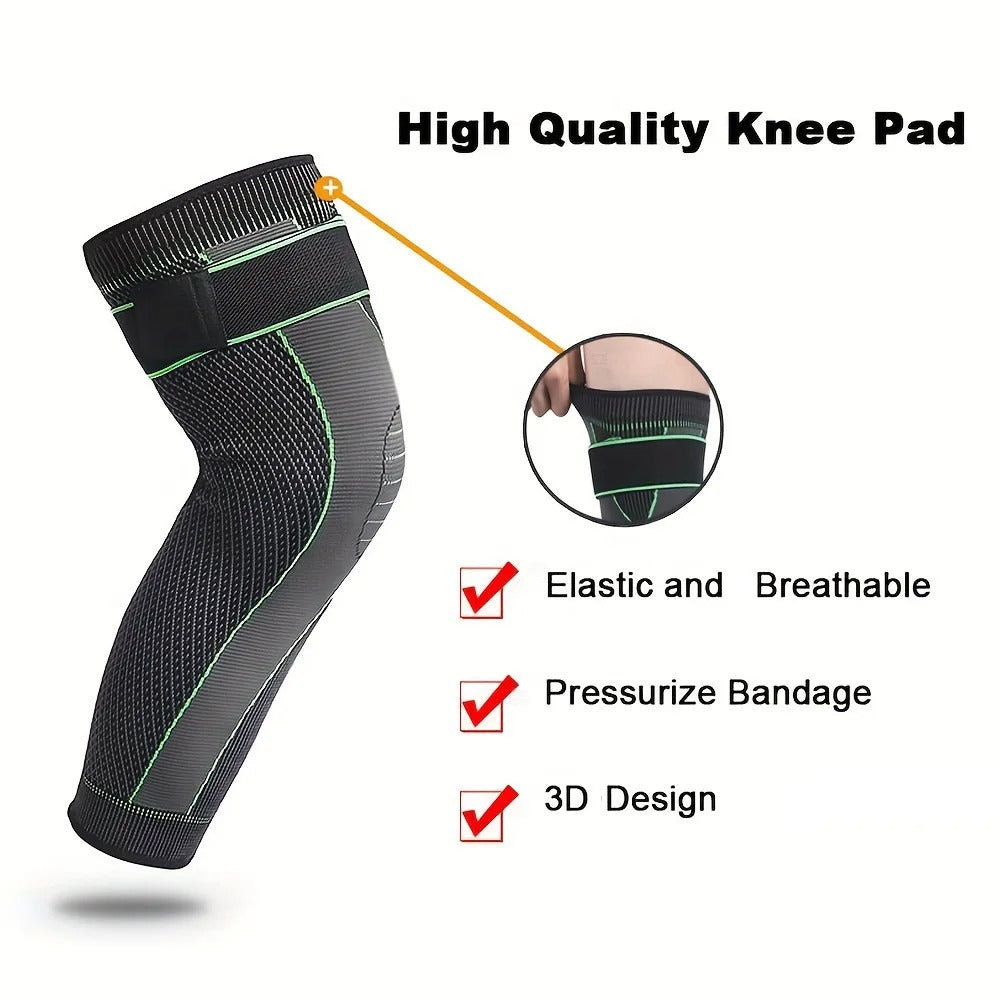 1 pair Elastic Non-Slip Knee Pads Long Leg Sleeve Bandage Pressurized Knee Pads Running