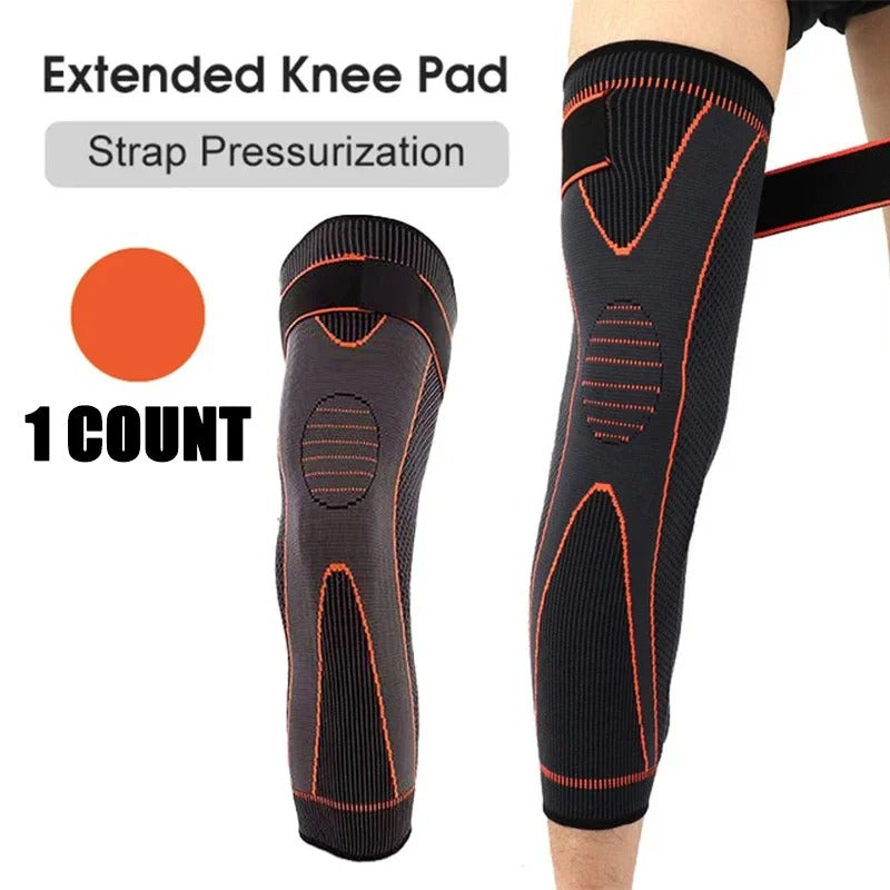 1 pair Elastic Non-Slip Knee Pads Long Leg Sleeve Bandage Pressurized Knee Pads Running